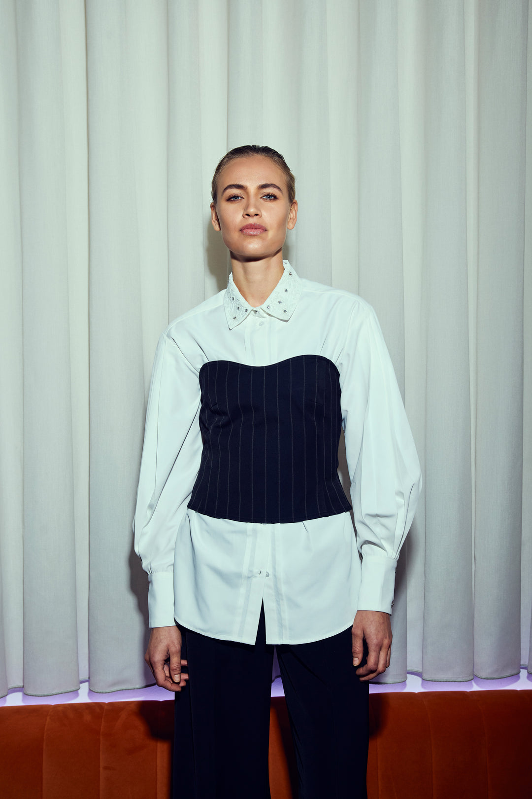 Bruuns Bazaar Women HydrangeaBBKorsas top Blouse Black pinstripe