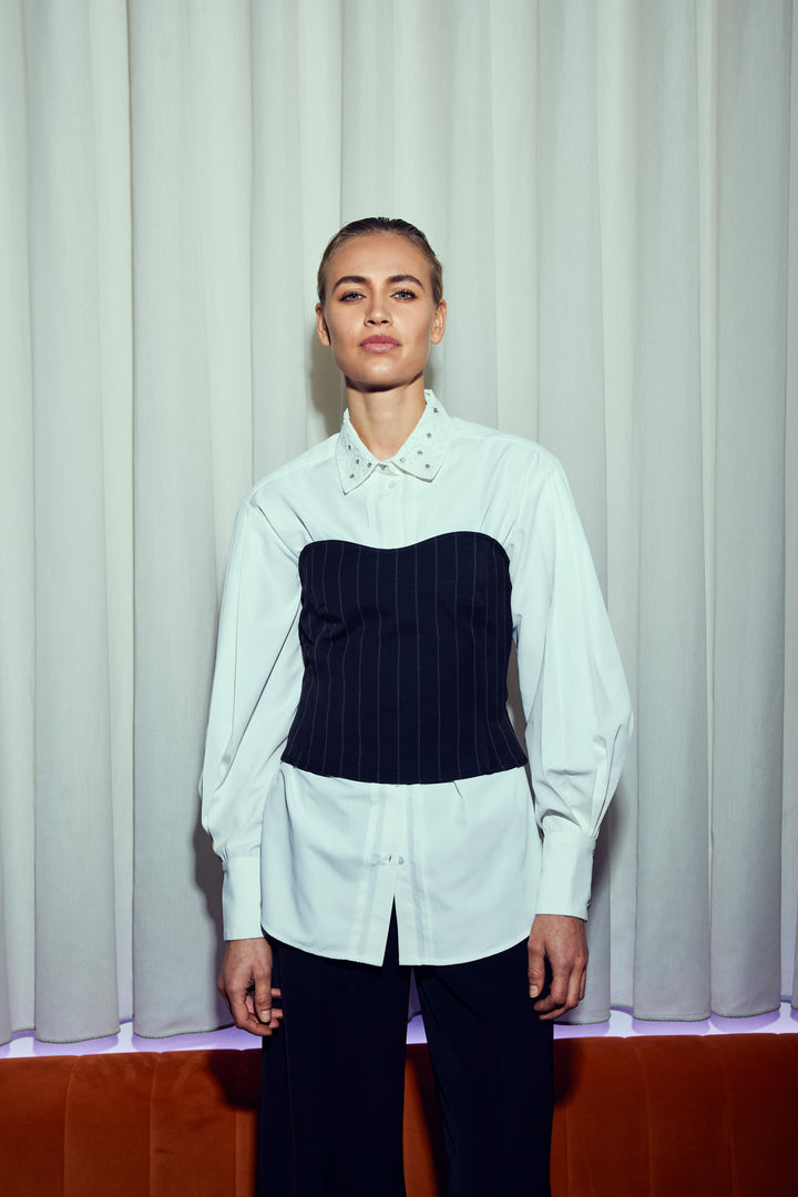 Bruuns Bazaar Women HydrangeaBBKorsas top Blouse Black pinstripe