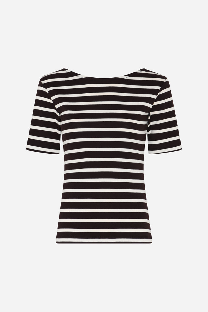 Bruuns Bazaar Women IguanuraBBBoat neck blouse T-shirts Brown stripe