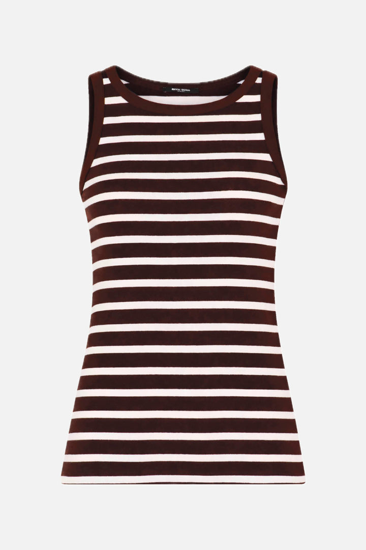 Bruuns Bazaar Women IguanuraBBBoat neck tank top T-shirts Brown stripe
