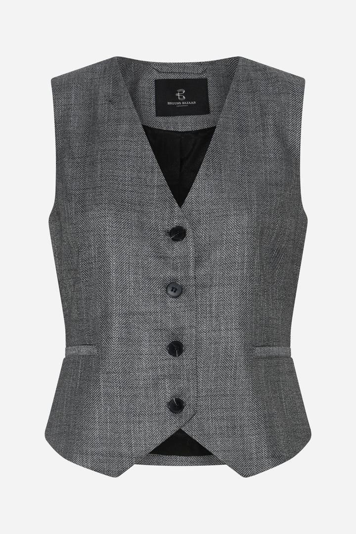 Bruuns Bazaar Women KuraBBBielle Waistcoat Vest Grey Herringbone