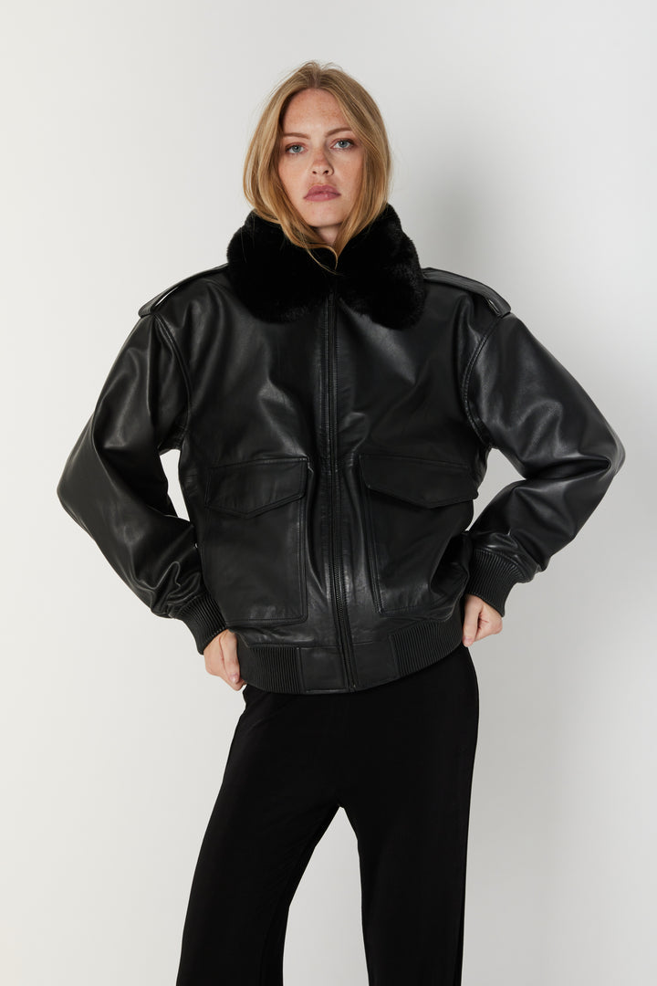 Bruuns Bazaar Women LeatherBBpilot jacket Outerwear Black