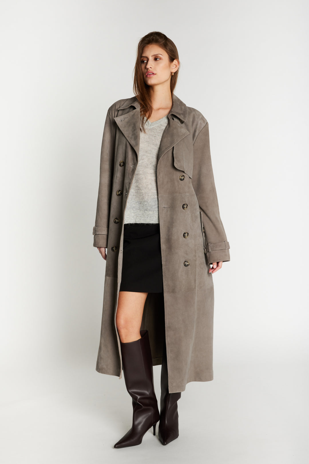 Bruuns Bazaar Women SuedaBBWiolas suede coat Outerwear Taupe grey